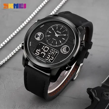 SKMEI Pasaules Laiks, Digitālo Vīriešu Pulksteņi Dual Kustību Modes Vīriešu rokas Pulkstenis LED Chrono Ādas Siksna Vīriešu Pulkstenis reloj hombre 1653