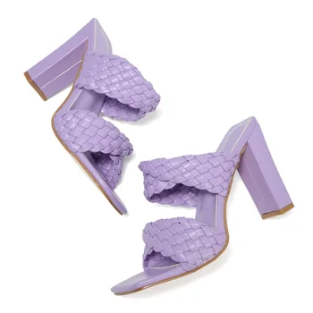 Skrejceļa Modes Sandales Sieviešu Mūļu Slip-on augstpapēžu Sandales 2020. Gadam Sexy Atvērtu Purngalu Austi Slaidu Sieviešu Čības Violeta Plus Lieluma 42