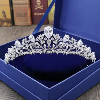 SLBRIDAL Jaunas Ielidošanas Vintage Dakšas Iestatījumu, Skaidrs Kubikmetru Zircon Kāzu Tiara CZ Līgavas Karaliene, Princese Gājienā Royal Puse Vainaga