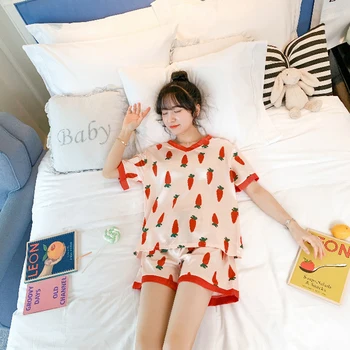 SLPBELY Īsām Piedurknēm Mākslīgās Zīda Pidžamas Sieviešu Satīna Pidžamas Komplekti Karikatūra Lācis Naktsveļu Homewear Sievietēm Sleepwear Komplekti