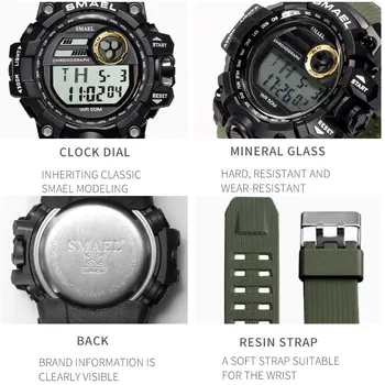 SMAEL Luksusa Militārās Sporta Pulksteņi Ūdensdrošs LED Vīriešiem Digital Watch S Šoks Āra Elektronisko Pulksteņu Vīriešiem Relogios Masculino