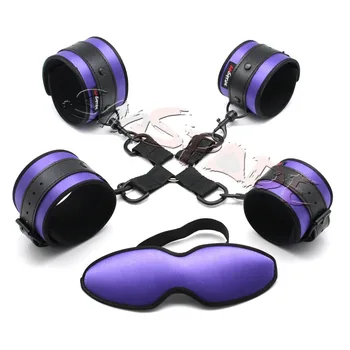 SMspade Violeta Satīna verdzība Hog piesaistīti pasīvās drošības komplekts: roku dzelžus,potītes aproces un akls, dzimuma aproces seksa produkti pāriem