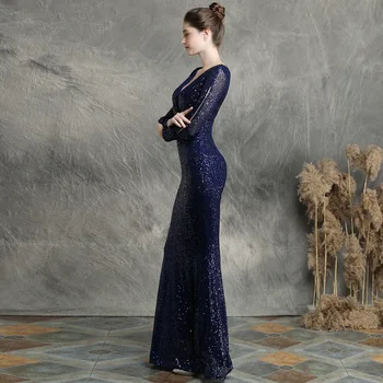Sparkle garām Piedurknēm vakartērpi, Tas ir Yiiya DX240 Plus Lieluma Sirēna Vakara Kleita ar V-veida kakla Sequined Elegantu Tērpu De saviesīgs vakars 2020