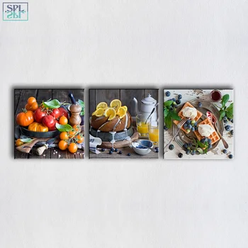 SPLSPL 3 Gabali/Set Virtuves Dekoratīvais krāsojums Mūsdienu Augļu Kūka, Wall Art Audekls Bildes Ēdamistaba Plakāti un Izdrukas