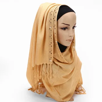 Spīguļi, Lurex Musulmaņu Kokvilnas Hijab Šalle ar Ilgi Pušķi Zelta Rhinestone Šalle Islāma Tudung Sieviešu Ramadāna Wraps Lakatu
