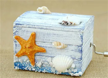 Starfish Shell Beach Classic Pulksteņa Koka Music Box Pils Debesīs Mini Rokas Kloķa Mūzikas Kaste Bērniem, Meitenēm, Sievietēm Dāvanu