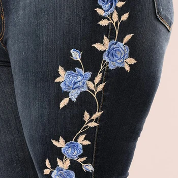 Stiept Izšūti Džinsi Sievietēm Elastīga Zilu Ziedu, Džinsi, Sieviešu Zīmuli Džinsa Bikses Rožu Modelis Pantalon Femme 11328