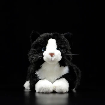 Super Gudrs Melns un Balts, Svītrains Kaķis ar Pildījumu Mīksta Plīša Rotaļlieta Meli Kaķēns Dabīgas Dzīvnieku Simulācijas Bērniem Dzimšanas dienas Dāvanu 21cm