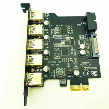 Super Ātrums PCI-E USB 3.0 19-Pin 5 Port PCI Express Paplašināšanas Kartes Adapteris 15Pin SATA spraudnis, ar Driver CD Desktop PC