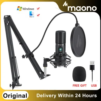 Sākotnējā MAONO PM421 USB Mikrofons Ar Viena Pieskāriena skaņas Izslēgšanas Un Mic Gain Rokturi Profesionālās Cardioid Kondensatoru Podcast Mic Youtube