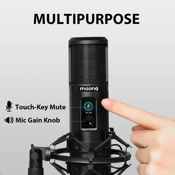 Sākotnējā MAONO PM421 USB Mikrofons Ar Viena Pieskāriena skaņas Izslēgšanas Un Mic Gain Rokturi Profesionālās Cardioid Kondensatoru Podcast Mic Youtube