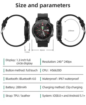 T11 Smart Skatīties Pilnu Kārta Touch IP68 Ūdensnecaurlaidīga Asins Spiediena Monitoru, Smartwatch Android, IOS Laika Prognoze PK R8 H30