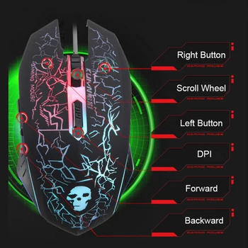 T6 tastatūru un peli ūdensizturīgs dizains 104-atslēga krāsu LED spēļu Tastatūru, peli, iestatiet 2400DPI spēļu pele manipulatoru justies