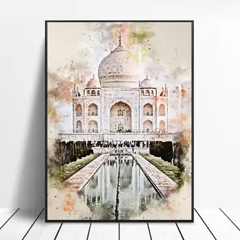 Taj Mahal jo Akvareļu Art audekls plakātu mājas apdare glezna bez rāmja