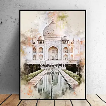 Taj Mahal jo Akvareļu Art audekls plakātu mājas apdare glezna bez rāmja