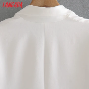 Tangada Sievietes Ir 2021. Modes Balta Žakete Mētelis Vintage Dubultā Krūtīm, garām Piedurknēm, Sieviešu Virsdrēbes Šiks Topi 2XN50