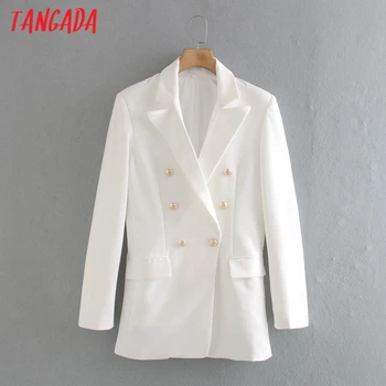 Tangada Sievietes Ir 2021. Modes Balta Žakete Mētelis Vintage Dubultā Krūtīm, garām Piedurknēm, Sieviešu Virsdrēbes Šiks Topi 2XN50