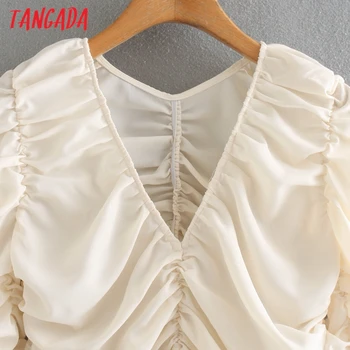 Tangada Sieviešu Retro Cietā Kroku Kultūru Krekls ar garām Piedurknēm Ir 2021. Elegants Sieviešu Slim, Sexy Krekls Topi 2XN34