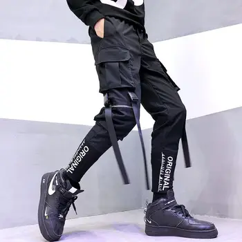 Techwear Bikses Hip-hop Jogger Vīriešu Lentes Vīriešu Sporta Bikses Streetwear Black Harēma (Dungriņi) Multi-kabatas Vīriešu Ikdienas Bikses