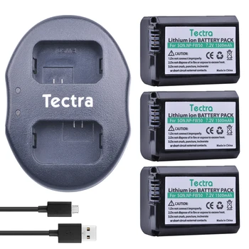 Tectra 3Pcs NP-FW50 NP FW50 NPFW50 Akumulators + Dual USB Lādētājs Sony Alpha 7 a7 7R a7R 7S a7S a3000 a5000 a6000 NEX-3 Bateria
