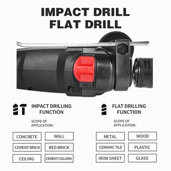TEH 13mm Impact Drill 220V Elektriskā Rotācijas Āmurs Daudzfunkcionāls Rokas elektroinstrumentus Home DIY Skrūvgriezi