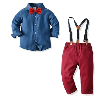 Toddler Zēnu Apģērba Komplekts Rudens Ziemas Bērnu Apģērbam, Bērnu Pleds Krekls+kombinezoni ar Krūšdaļu 2GAB Bikses, Uzvalks Bērniem Ziemassvētku Dāvanu Apģērbu 1-5T 19586
