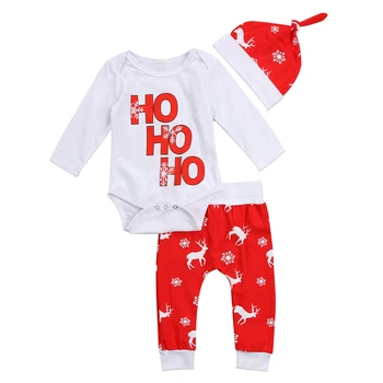 Toddler Zīdaiņu Jaundzimušais Zēns Baby Girl Apģērbu Komplektus Sniegpārsliņu Mana Pirmā Ziemassvētku garām Piedurknēm Romper Elsas Cepure 2GAB Tērpiem Komplekts 0-2T