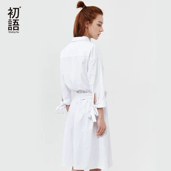 Toyouth Rudens Elegants Birojs Kleita Krekls Modes Melnu Svītru Atloks Vestido Pārsējs Trīs Ceturtdaļu Piedurknēm Kleitas Sievietēm