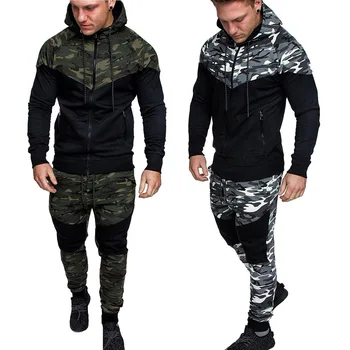 Tracksuit vīriešu pavasara rudens modes Maskēties tracksuit gadījuma 2 Gabali Komplekti Vīriešu jaka+bikses vīriešu sporta tērpiem, sporta tērps