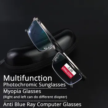 Tuvredzība Photochromic Saulesbrilles Bez Skrūvēm, Briļļu Anti Blue Ray Blue Ray, Datoru Brilles Vīriešiem-0.50-4.25-4.75-5.25-5.75-6.00