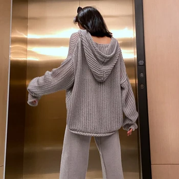 TWOTWINSTYLE Gadījuma Atstarojošs Džemperis Sievietēm Kapuci Apkakli, garām Piedurknēm Mīksti Adīts Tops Sieviešu Modes Jauns Apģērbu 2020