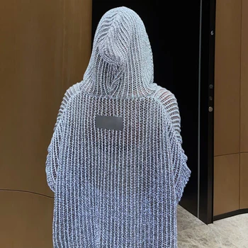 TWOTWINSTYLE Gadījuma Atstarojošs Džemperis Sievietēm Kapuci Apkakli, garām Piedurknēm Mīksti Adīts Tops Sieviešu Modes Jauns Apģērbu 2020