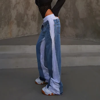 TWOTWINSTYLE Raibs Pušķis Džinsi Sievietēm, Augsts Viduklis Kabatas Streetwear Gadījuma Plaša Kāju Bikses Sieviešu 2020. Gada Rudenī Jaunu Stilu