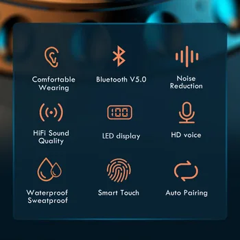 TWS Bezvadu Austiņas Bluetooth 5.0 TWS Bluetooth austiņas Ar 2000mah Power Bank 9D Stereo Xiaomi / iPhone/Samsung
