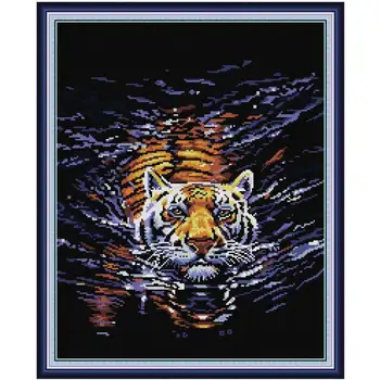 Tīģeris ūdens dzīvnieku modeļiem, skaitot Cross Stitch 11CT 14CT Cross Stitch Komplekti Ķīniešu krustdūrienā Komplekti Izšūšanas Rokdarbi
