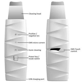 Ultraskaņas Ādas Skruberi Uzstādīt Blackhead Noņemšanas Sejas Skruberi Poru Cleaner Ultraskaņas Sejas Tīrītājs Elektriskajiem Lāpstiņu, Pīlinga