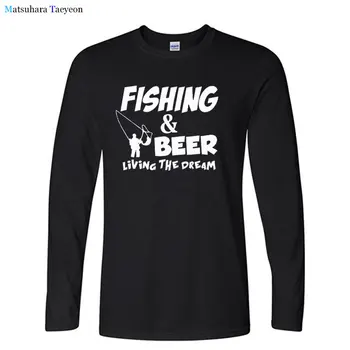 Un Alus Dzīves Sapnis Smieklīgi garām Piedurknēm t krekls vīriešu Dzimšanas dienas dāvana Zvejnieks Kokvilnas T-Krekls pilnu Piedurknēm teeshirts rudens