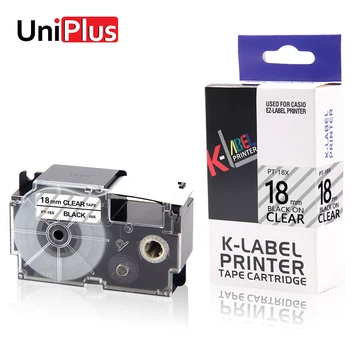 UniPlus 18mm Marķēšanas Lentes XR-18X Black on Clear par Casio etiķešu Printeri KL-C100 KL-A70 Labelmaker XR 18X Rakstāmmašīnu Uzlīme 62899