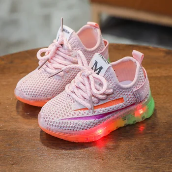 Unisex Bērniem LED Kvēlojošs apavi Ērti Apavi Boy Elpojošs Modes Rozā Meitenei Kurpes Tenis Infantil Izmēriem 21-30
