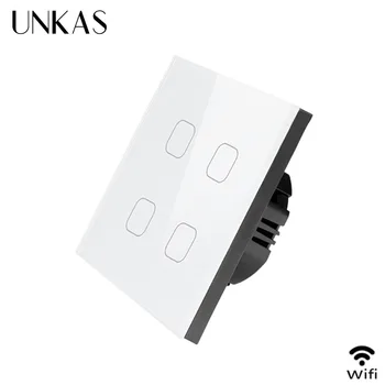 UNKAS Smart Home 4 Banda 1 Veids Bezvadu WiFi ES Standarta Touch Slēdzis zemapmetuma Touch Switch Ewelink App Kontroles