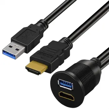 USB 3.0 HDMI saderīgas ar HDMI-USB 3.0 AUX Pagarināšanu Dash Paneļu Auto Flush Mount Vadu Auto, Laivu un Motociklu
