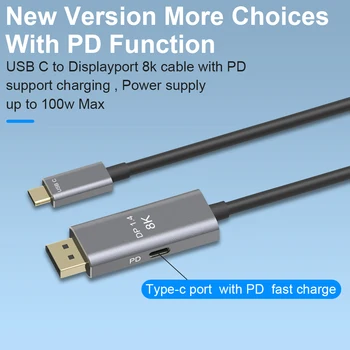 USB C līdz displayport Cable 8k 60HZ Thunderbolt 3 4K 144HZ tipa c 3.1, lai DP 1. 4 adapteri pd ātru lādētāju Macpro HUD Displejs
