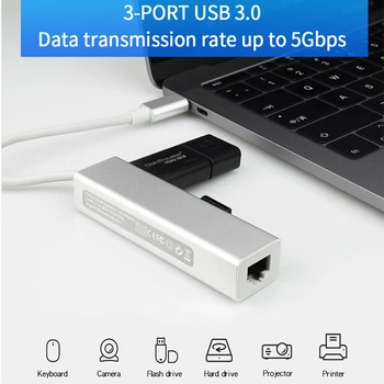 USB Gigabit Ethernet Rj45, USB C HUB Lan Adapteri 1000Mbps C Tipa USB 3.0 HUB 10/100/1000 Tīkla Karte MacBook