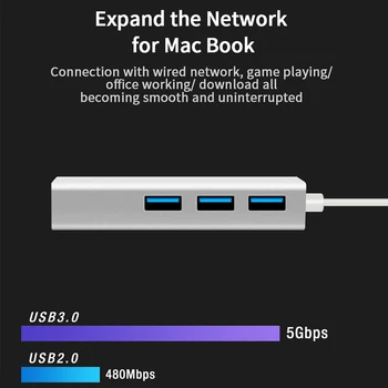 USB Gigabit Ethernet Rj45, USB C HUB Lan Adapteri 1000Mbps C Tipa USB 3.0 HUB 10/100/1000 Tīkla Karte MacBook
