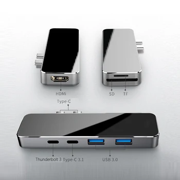 USB HUB C CENTRMEZGLS ar USB 3.0 HDMI-saderīgam Adapters Sadalītājs par MacBook Pro Doks Thunderbolt 3 HUB Dual USB C Tipa RUMBU