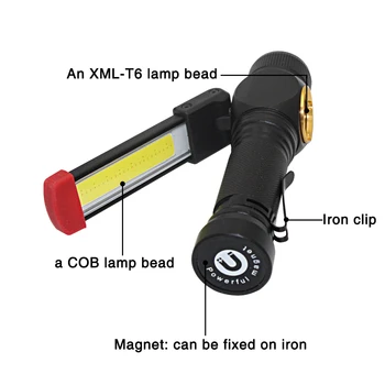 USB lādējamu COB LED Lukturīti Torche 18650 darba gaismas 7 failus Kempinga Telts Lanterna Vērpjot Rotācijas Klipu Magnēts Mini lampas