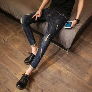 Vairumtirdzniecības 2020. gadam, Modes Džinsa Vīriešu izdilis ripped džinsi korejas tendence slim potītes garums zīmola kājām bikses gadījuma zīmuli bikses 9220