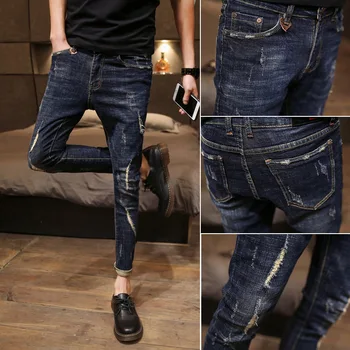 Vairumtirdzniecības 2020. gadam, Modes Džinsa Vīriešu izdilis ripped džinsi korejas tendence slim potītes garums zīmola kājām bikses gadījuma zīmuli bikses
