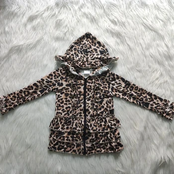 Vairumtirdzniecības/mazumtirdzniecības leoparda jaka baby meitenes kapuci rāvējslēdzēju outwear bērniem savirmot mētelis rudens jaka ar ruffles