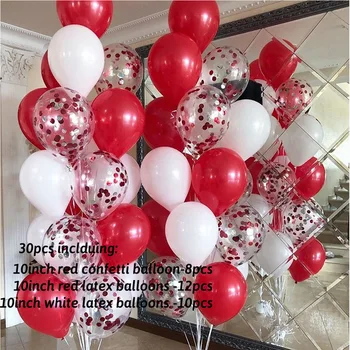 Valentīna Diena Dekoru 30pcs Balts Sarkans Baloniem, Konfeti Komplekts Dzimšanas dienu, Kāzu Dekorācijas, Bērniem, Pieaugušajiem Piederumi